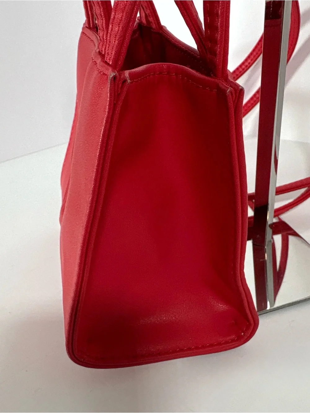 Telfar Red Vegan Leather Small Shopping Bag with Embossed Logo - Picture 5 of 10